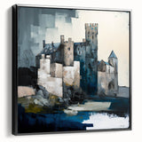 Framed abstract architecture wall art showcasing a sleek black design with geometric patterns, displayed from a side view, perfect for modern decor.