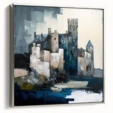 Framed abstract architecture wall art in silver, showcasing geometric shapes and lines, adding a modern touch to interior decor. Perfect for contemporary spaces.