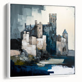 Framed abstract architecture wall art in a sleek white frame, showcasing geometric shapes and soft colors, perfect for modern home decor. Ideal for enhancing contemporary interiors.