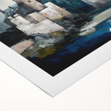 Abstract architectural wall art printed on rolled canvas, showcasing geometric shapes in vibrant colors, perfect for modern home decor and interior design.