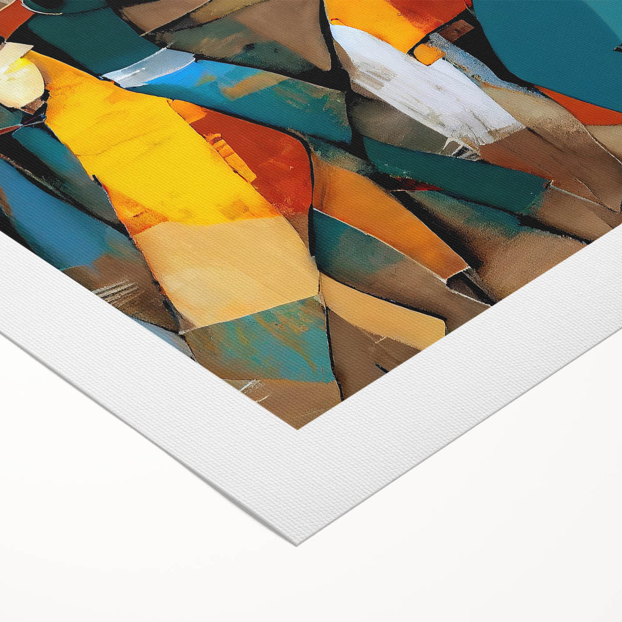 Abstract figurative wall art on rolled canvas showcasing vibrant colors and dynamic shapes, perfect for modern home decor or artistic spaces. Packaged securely in a cardboard tube for safe shipping.