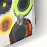 Close-up of a vibrant abstract geometric acrylic glass design showcasing bold colors and intricate patterns, perfect for modern home decor and artistic expression.