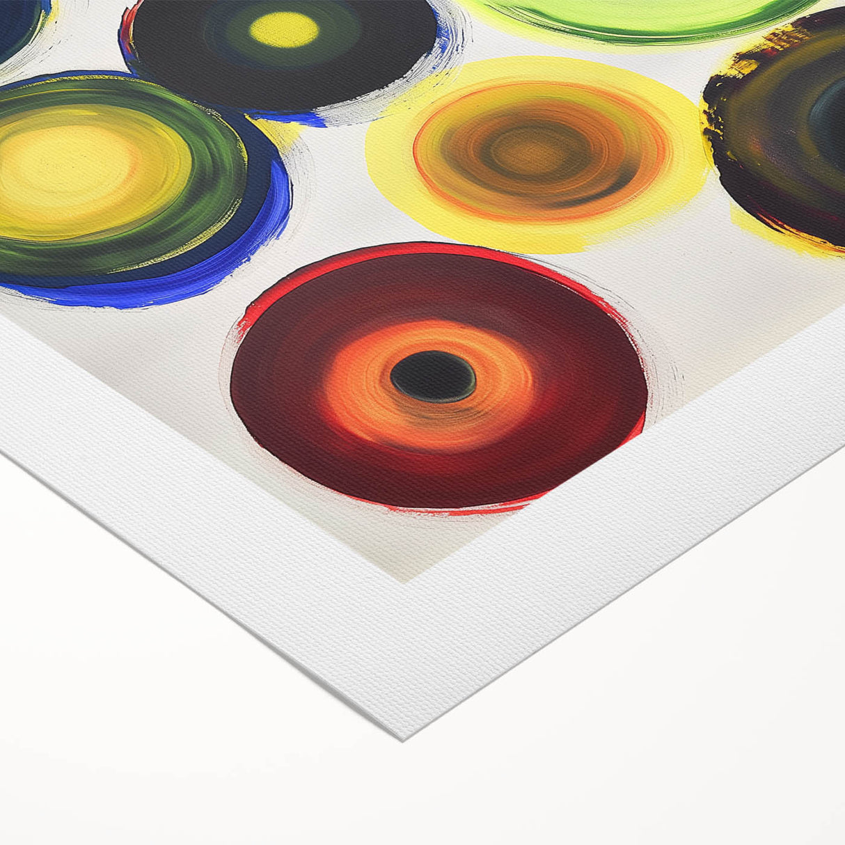 Abstract geometric rolled canvas artwork showcasing vibrant colors and intricate patterns, perfect for contemporary home decor, presented in a protective tube.