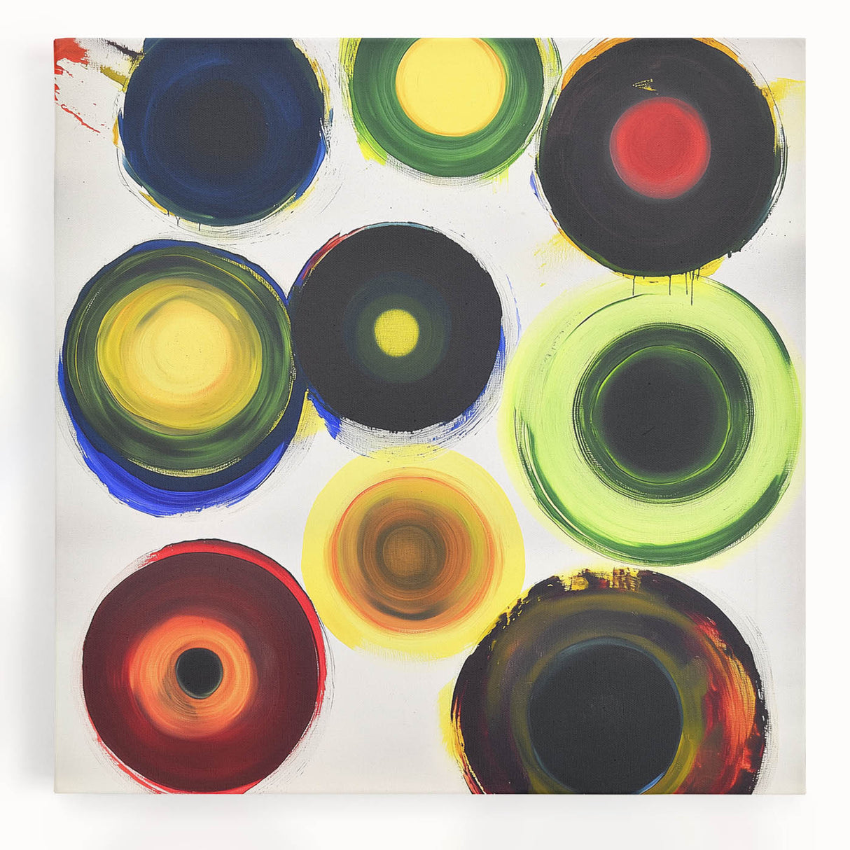 Abstract geometric canvas art print featuring vibrant colors and dynamic shapes, ideal for modern home decor. Perfect for adding a contemporary touch to any room.