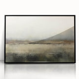Framed acrylic wall art depicting an abstract landscape in rich colors, featuring a black frame, ideal for modern home decor or office settings.