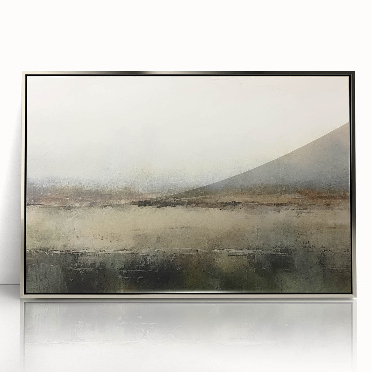 Framed acrylic wall art showcasing an abstract landscape design in silver tones, ideal for modern home decor. Perfect for enhancing interior spaces with a contemporary touch.