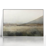 Framed abstract landscape wall art in white acrylic frame, showcasing vibrant colors and flowing shapes, perfect for modern home decor. Ideal for enhancing living spaces with artistic flair.
