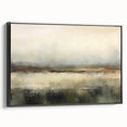 Framed canvas wall art featuring an abstract landscape design in soothing earth tones, showcased from a black side view, perfect for modern home decor.