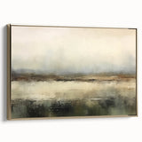 Framed canvas wall art showcasing an abstract landscape design with gold accents, ideal for modern home decor. The side view highlights the elegant frame and textured surface, enhancing its aesthetic appeal.