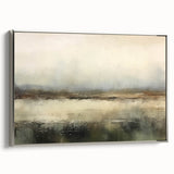 Framed canvas wall art showcasing a modern abstract landscape design in calming shades of blue and silver, perfect for contemporary home decor.