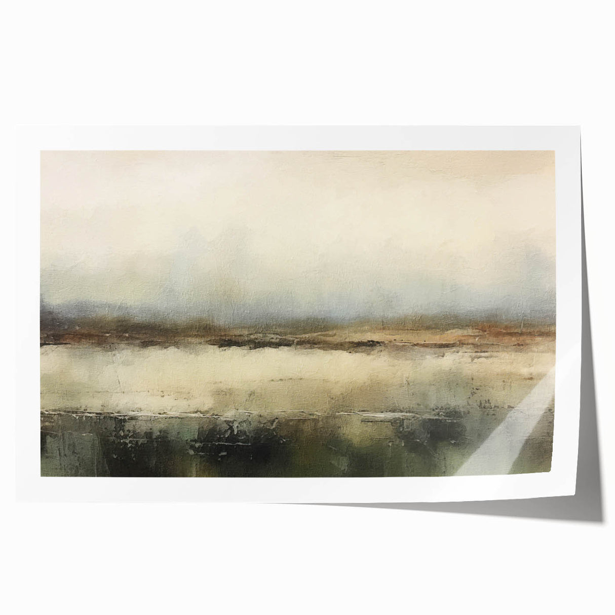 Abstract landscape wall art print showcasing vibrant colors of blue, orange, and green, perfect for modern home decor. Ideal for adding a touch of creativity to living spaces.