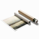 Abstract landscape wall art print showcasing vibrant colors of blue, green, and gold, rolled and ready for framing, perfect for modern home decor.