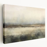 Abstract landscape wall art on stretched canvas showcasing vibrant colors and fluid shapes, ideal for modern home decor. Side view highlights the canvas's depth and texture, emphasizing its artistic appeal.