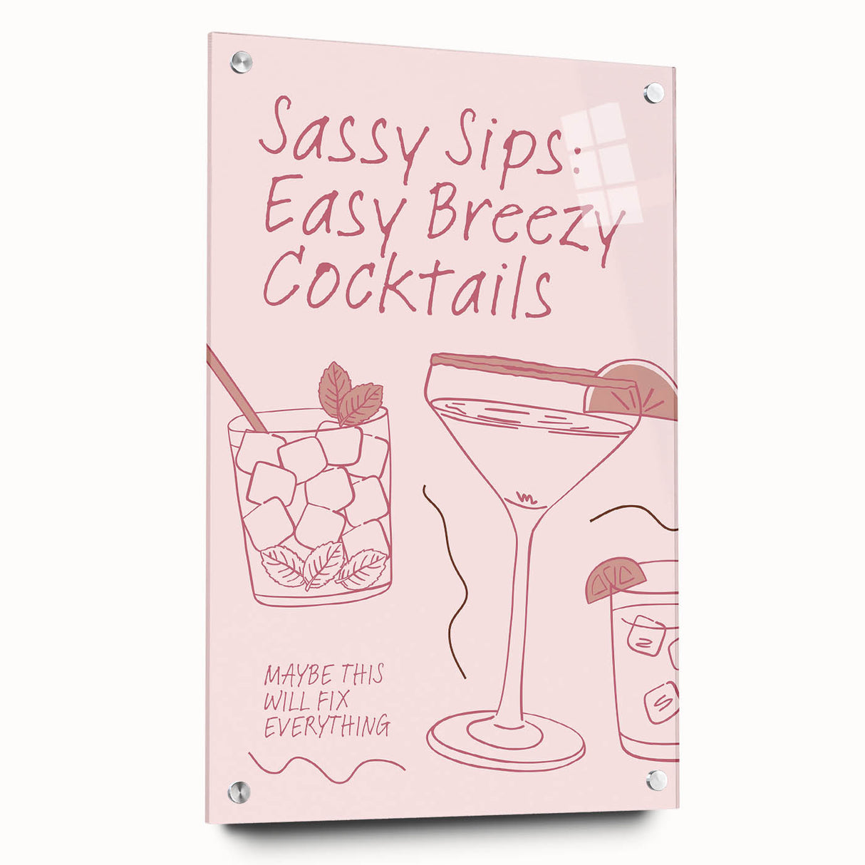 Large abstract wall art on acrylic glass depicting colorful food and drink imagery, ideal for dining room decor.