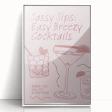 Mid-century modernist art depicting various fruits in vibrant colors on a white acrylic framed poster.