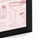 Extra large black wall art featuring a close-up of colorful, textured food and drinks on a framed canvas.
