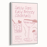 Vintage poster art of colorful food and drinks on a large framed canvas, suitable for living room decor.