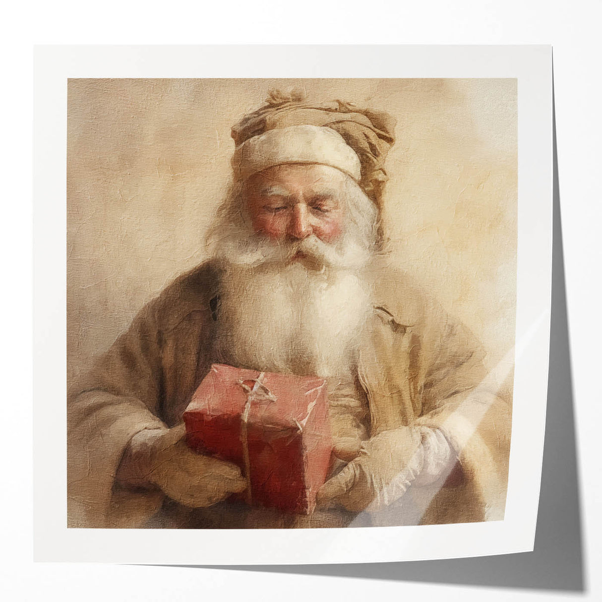 Christmas Framed Art - Santa with Red Gift Holiday Wall Decoration