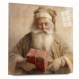 Christmas Framed Art - Santa with Red Gift Holiday Wall Decoration