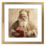 Christmas Framed Art - Santa with Red Gift Holiday Wall Decoration