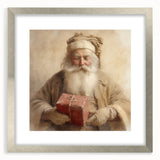 Christmas Framed Art - Santa with Red Gift Holiday Wall Decoration