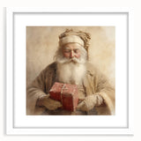 Christmas Framed Art - Santa with Red Gift Holiday Wall Decoration