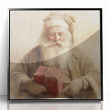 Christmas Framed Art - Santa with Red Gift Holiday Wall Decoration