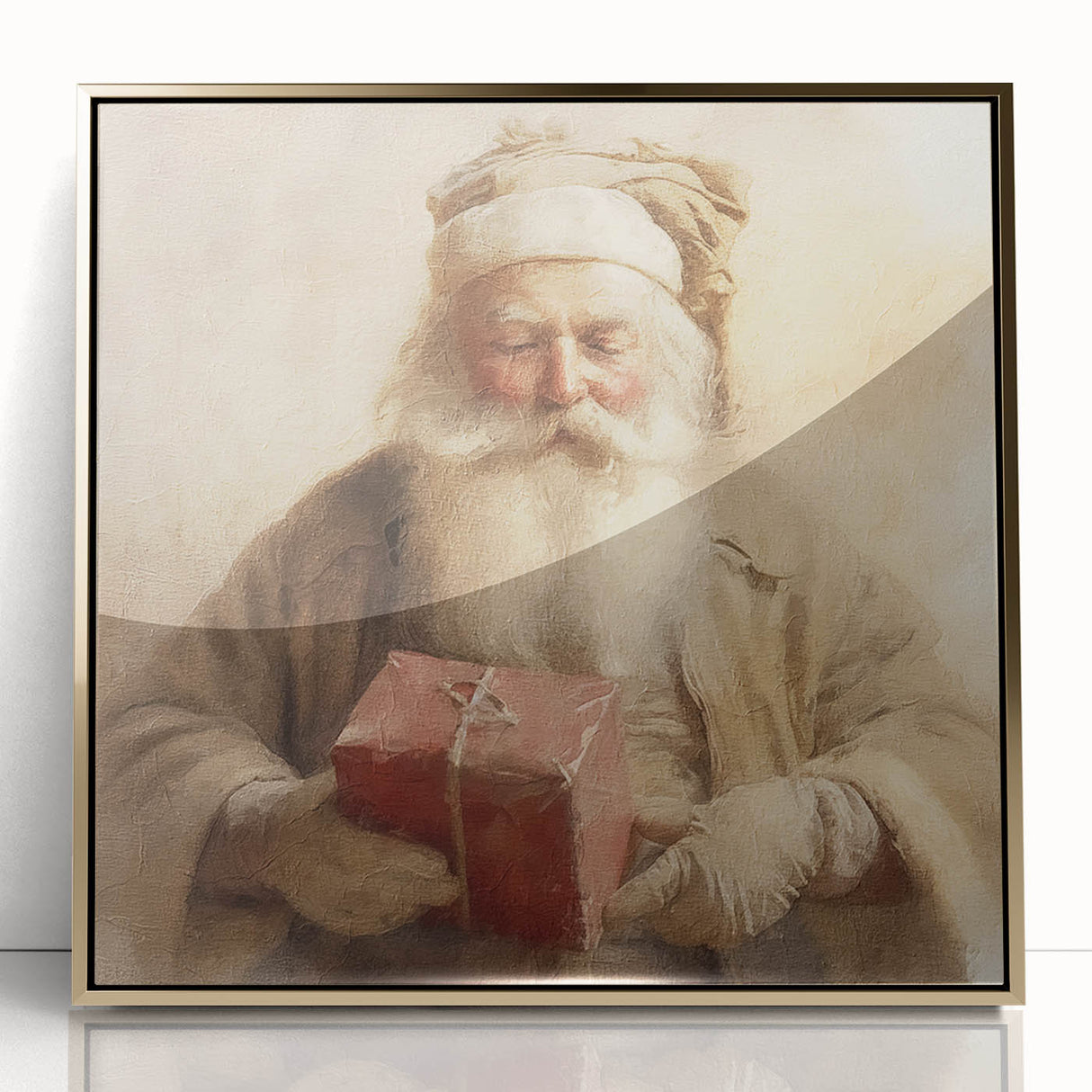 Christmas Framed Art - Santa with Red Gift Holiday Wall Decoration