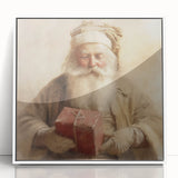 Christmas Framed Art - Santa with Red Gift Holiday Wall Decoration