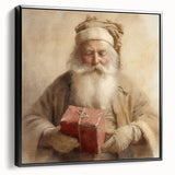 Christmas Framed Art - Santa with Red Gift Holiday Wall Decoration