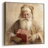 Christmas Framed Art - Santa with Red Gift Holiday Wall Decoration