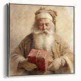 Christmas Framed Art - Santa with Red Gift Holiday Wall Decoration