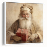 Christmas Framed Art - Santa with Red Gift Holiday Wall Decoration