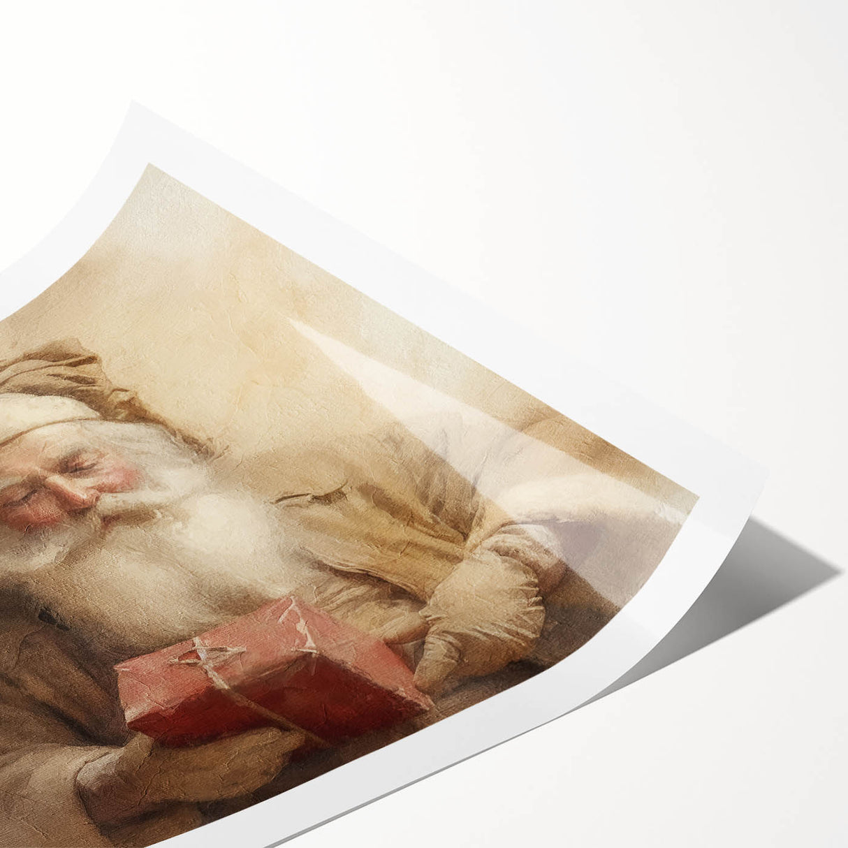 Christmas Framed Art - Santa with Red Gift Holiday Wall Decoration