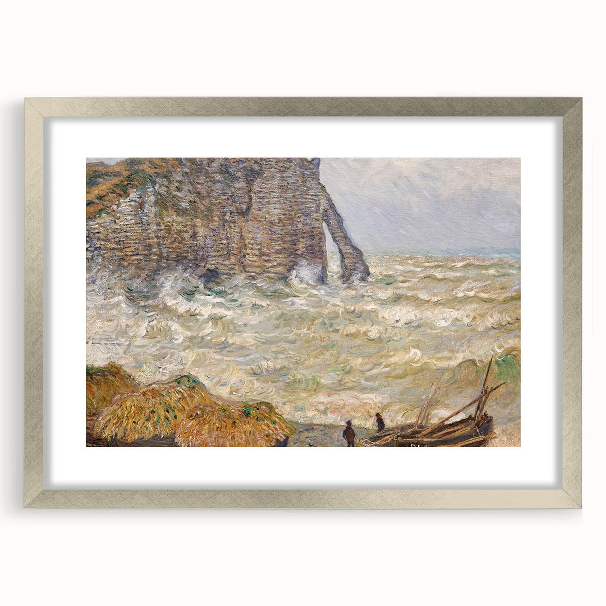 Impressionist Seascape - Monet's Stormy Sea in Étretat, Framed Print