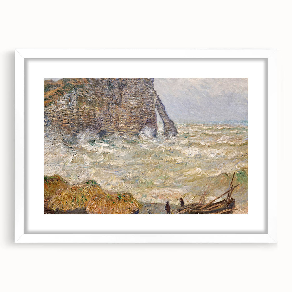 Impressionist Seascape - Monet's Stormy Sea in Étretat, Framed Print
