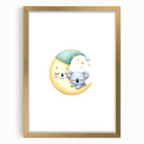 Kids Room Art Prints - Sleeping Moon & Koala Nighttime Wall Art