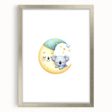 Kids Room Art Prints - Sleeping Moon & Koala Nighttime Wall Art