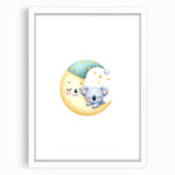 Kids Room Art Prints - Sleeping Moon & Koala Nighttime Wall Art
