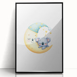 Kids Room Art Prints - Sleeping Moon & Koala Nighttime Wall Art