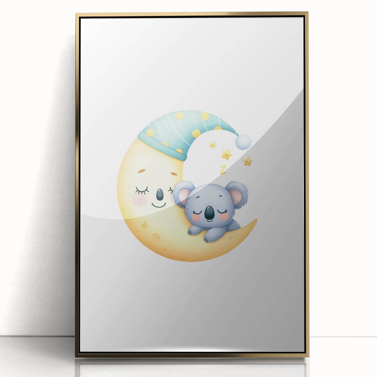 Kids Room Art Prints - Sleeping Moon & Koala Nighttime Wall Art