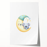 Kids Room Art Prints - Sleeping Moon & Koala Nighttime Wall Art