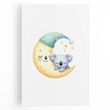 Kids Room Art Prints - Sleeping Moon & Koala Nighttime Wall Art