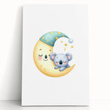 Kids Room Art Prints - Sleeping Moon & Koala Nighttime Wall Art