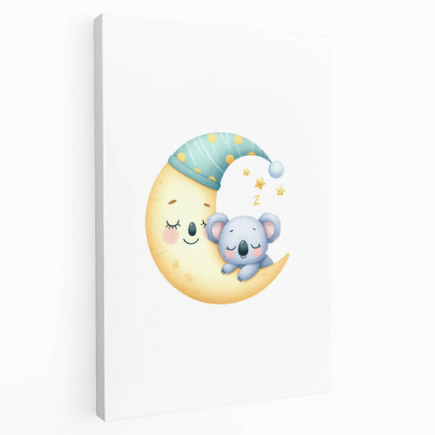 Kids Room Art Prints - Sleeping Moon & Koala Nighttime Wall Art
