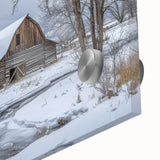 Close-up of a vibrant landscape barn design printed on acrylic glass, showcasing rich colors and intricate details, ideal for enhancing home decor aesthetics.