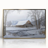 Elegant barn-framed acrylic artwork showcasing a stunning landscape scene with rich gold accents, perfect for enhancing home decor and adding a touch of sophistication.