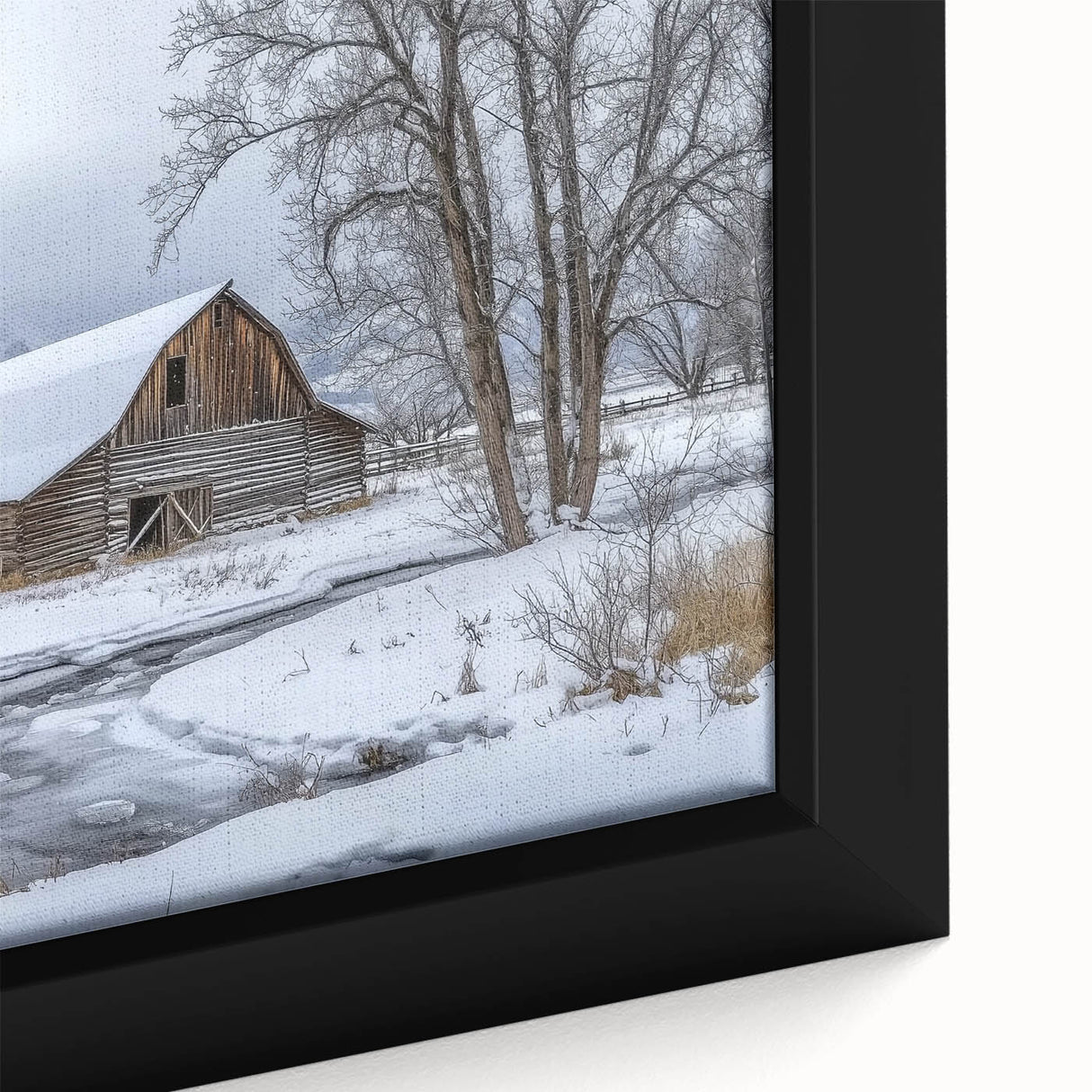 Close-up of a barn-themed landscape canvas print showcasing vibrant colors and intricate details, perfect for rustic home decor. Ideal for enhancing interior spaces with nature-inspired art.