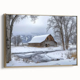 Elegant barn landscape canvas framed in gold, showcasing a serene rural scene with vibrant colors. Perfect for enhancing home decor with a touch of rustic charm.