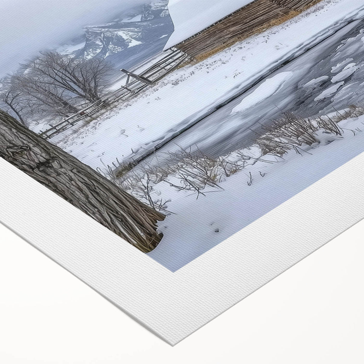 Rolled canvas showcasing a stunning landscape barn design with vibrant colors and intricate details, securely packaged in a durable cardboard tube for protection. Perfect for home decor enthusiasts seeking rustic charm.